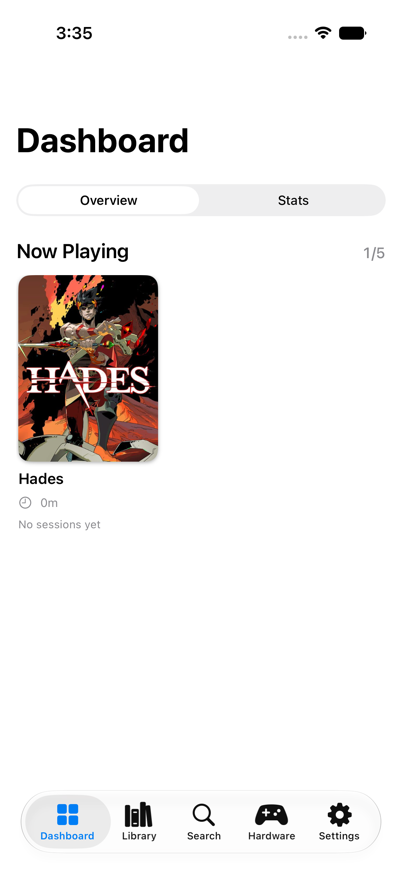Dashboard showing the game you're currently playing
