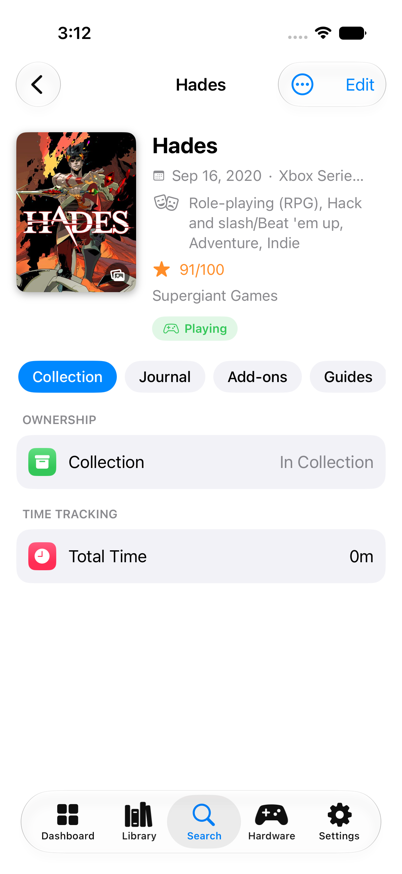 A game's detail page