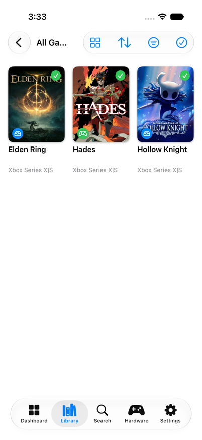 The library, showing game covers