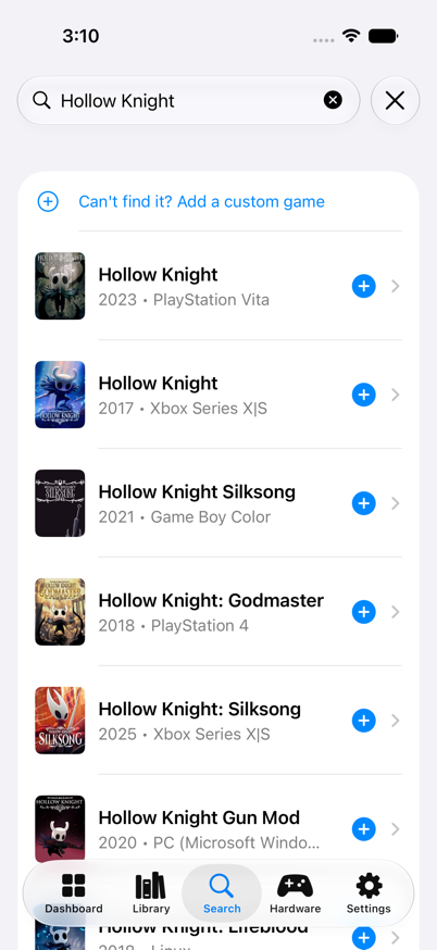 Searching the game database